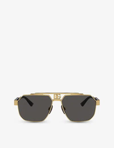 Dolce & Gabbana Dg2294 Pilot-frame Steel Sunglasses In Gold