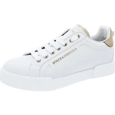 Pre-owned Dolce & Gabbana Womens Leather Casual And Fashion Sneakers Shoes Bhfo 3956 In White/gold