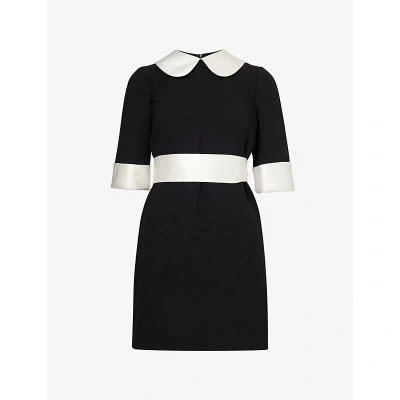 Dolce & Gabbana Collared Crepe-texture Wool-blend Mini Dress In Nero