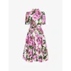Dolce & Gabbana Pink Crewneck Dress With Logo Lettering Detail On The Front And All-over Floral Motif In Peonie Fuxia F.bco