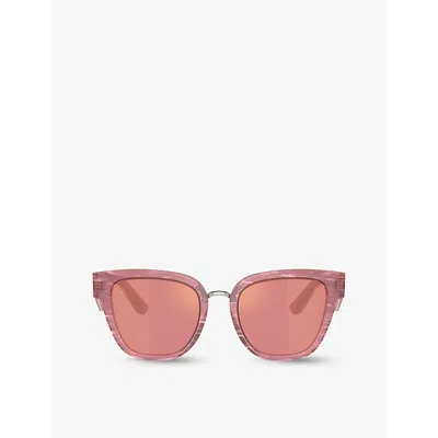 Dolce & Gabbana Dg4437 Butterfly-shape Acetate Sunglasses In Pink Dark Mirror Red