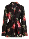 Dolce & Gabbana Rose Bouquet-print Silk Chiffon Neck-tie Blouse In Black