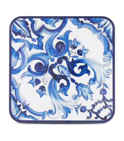 Dolce & Gabbana Wooden Blu Mediterraneo Tray In Blue