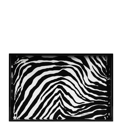 Dolce & Gabbana Wooden Zebra Print Tray In Animal Print