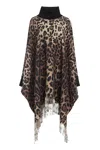 Dolce & Gabbana Leopard Print Wool Cashmere Fringed Poncho