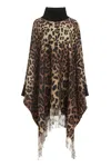 Dolce & Gabbana Leopard-print Fringed Poncho In Black