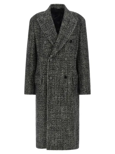 Dolce & Gabbana Wool And Cashmere Bouclé Coat In Charcoal