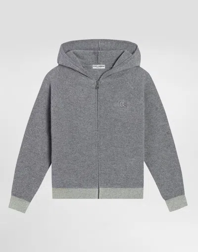 Dolce & Gabbana Wool And Cashmere Fleece Cardigan In Gray
