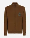 Dolce & Gabbana Wool And Cashmere Knit Zip-up Sweater With Dg Patch In Brown