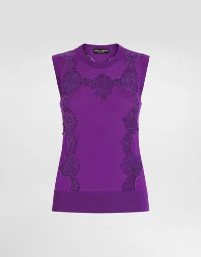 Dolce & Gabbana Wool And Lace Tank Top In Purple