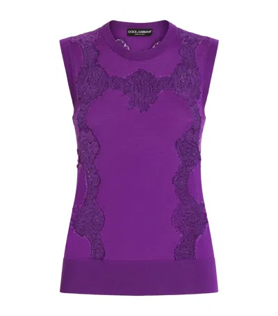 DOLCE & GABBANA WOOL AND LACE TANK TOP