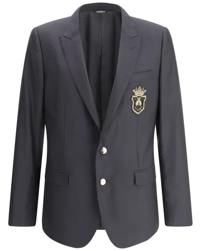 Dolce & Gabbana Dolce&gabbana Men Wool And Silk Monobreasted Jacket With Patch In Black