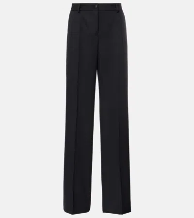 Dolce & Gabbana Wool And Silk Gabardine Wide-leg Pants In Black