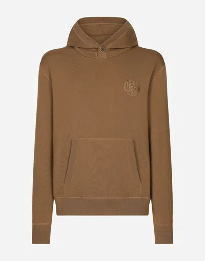 DOLCE & GABBANA WOOL AND SILK HOODIE WITH DG PATCH