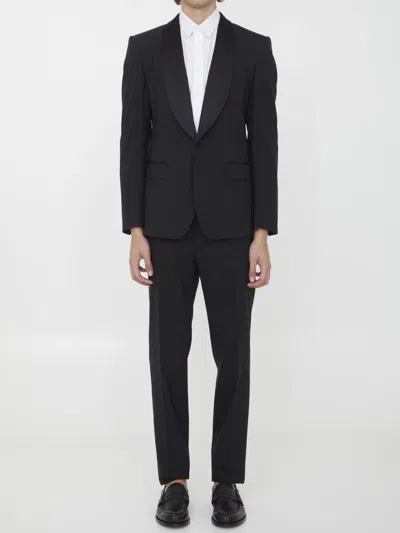 Dolce & Gabbana Martini Stretch Wool Slim Fit Suit With Flap Pockets In Black