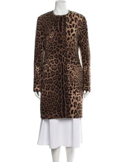 Pre-owned Dolce & Gabbana Wool Animal Print Coat In Brown