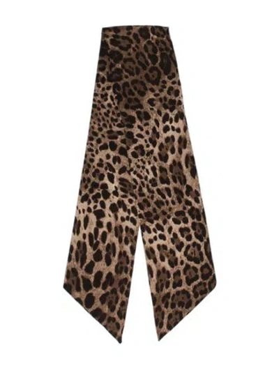 Pre-owned Dolce & Gabbana Wool Animal Print Scarf In Brown