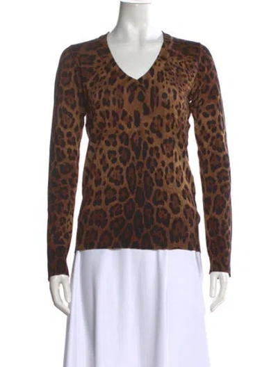 Pre-owned Dolce & Gabbana Wool Animal Print Top In Brown