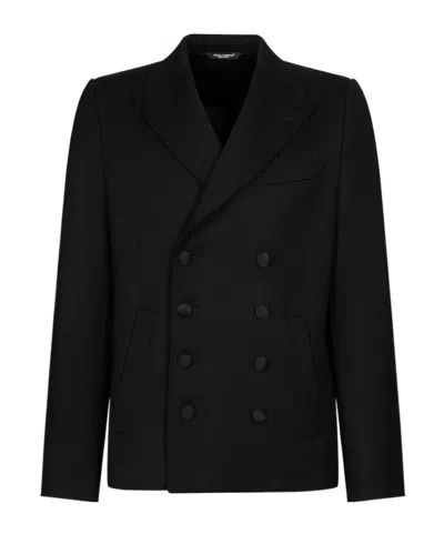Dolce & Gabbana Stretch Wool Double Breast Blazer In Black