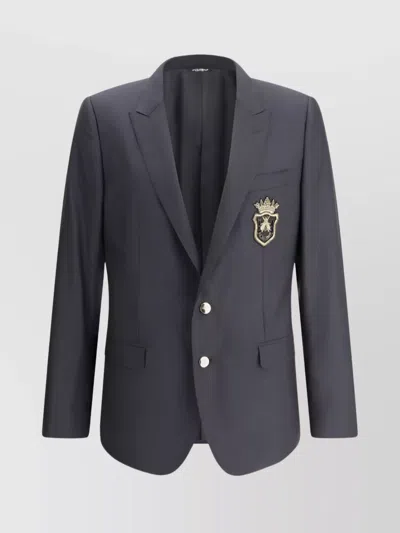 Dolce & Gabbana Dolce&gabbana Men Wool And Silk Monobreasted Jacket With Patch In Black