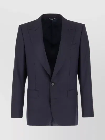 Dolce & Gabbana Wool Blazer With Notch Lapel And Back Vent In Blue