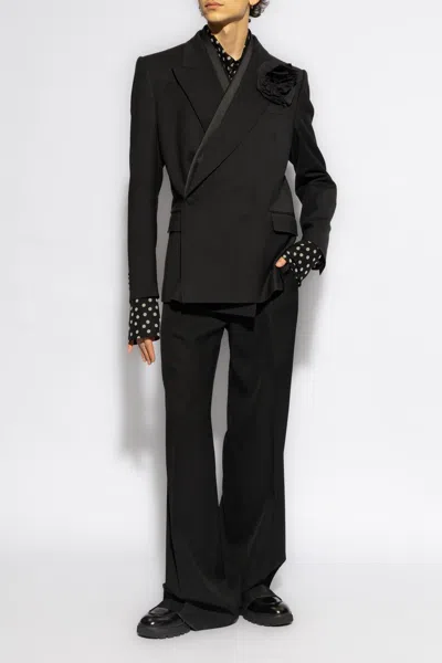 Dolce & Gabbana Wrap Design Wool-blend Blazer In Black