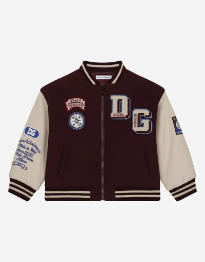 Dolce & Gabbana Kids' Wool-blend Bomber Jacket With Patches In Multi