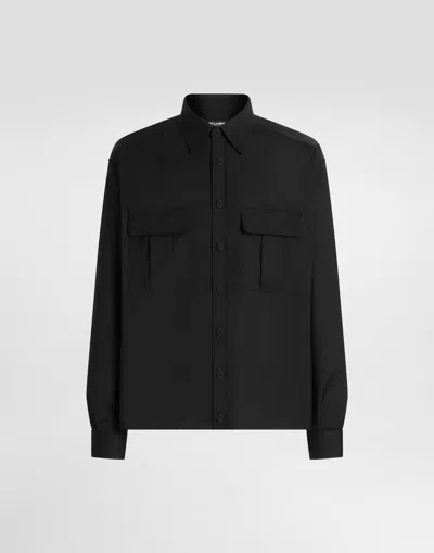Dolce & Gabbana Dolce&gabbana Wool-blend Canvas Shirt In Black