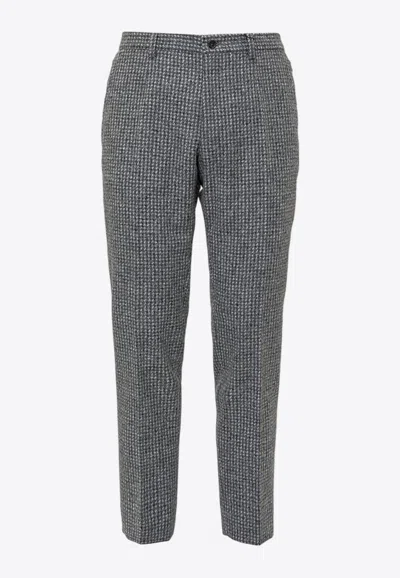 Dolce & Gabbana Wool-blend Checked Pants In Gray