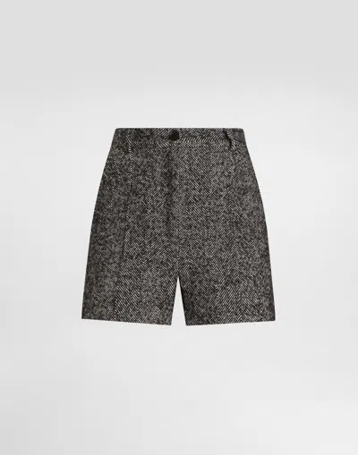 Dolce & Gabbana Wool Blend Chevron Shorts In Multi