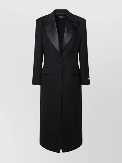 Dolce & Gabbana Wool Blend Coat Featuring Satin Trim In Black