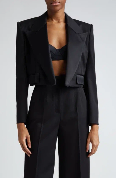 Dolce & Gabbana Wool Blend Crop Tuxedo Jacket In Nero