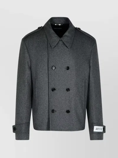 DOLCE & GABBANA WOOL BLEND DOUBLE-BREASTED JACKET WITH PATCH AND BUTTONED CUFFS