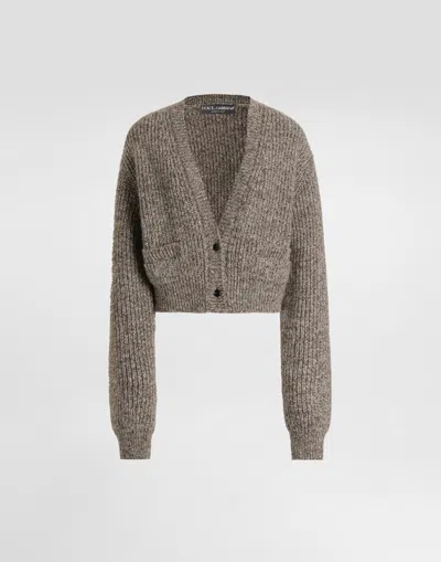 Dolce & Gabbana Wool Blend English Rib Cardigan In Gray