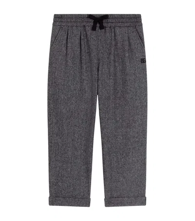 Dolce & Gabbana Kids' Wool-blend Herringbone Drawstring Trousers In Gray