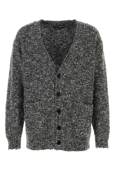 Dolce & Gabbana Virgin Wool-nylon Melange Cardigan In Gray