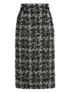 Dolce & Gabbana Wool Blend Midi Skirt With Tweed Pattern In Gray