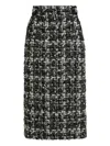 Dolce & Gabbana Wool Blend Midi Skirt With Tweed Pattern In Black