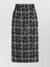 Dolce & Gabbana Wool Blend Midi Skirt With Tweed Pattern In Black