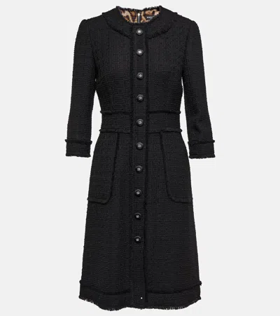 Dolce & Gabbana Tweed Medium Length Dress In Nero