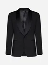 Dolce & Gabbana Men Black Stretch Wool Sicilia Tuxedo Blazer In Black