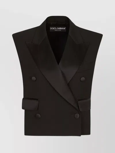 DOLCE & GABBANA WOOL BLEND SLEEVELESS BLAZER WITH SATIN LAPELS