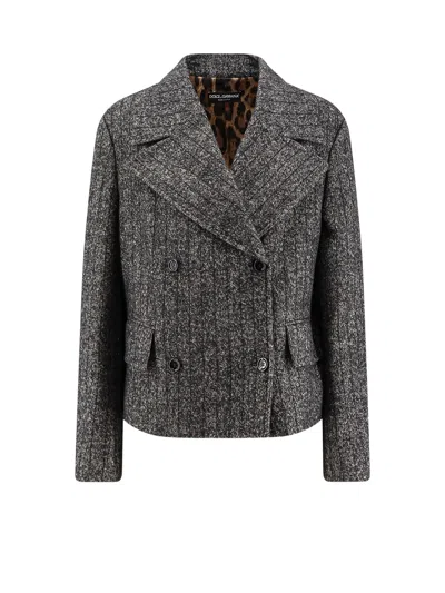 Dolce & Gabbana Wool Blend Striped Double-breasted Blazer In Gray