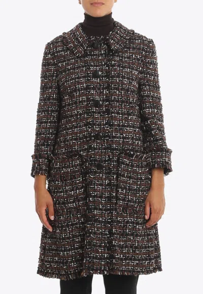 Dolce & Gabbana Wool-blend Tweed Coat In Brown