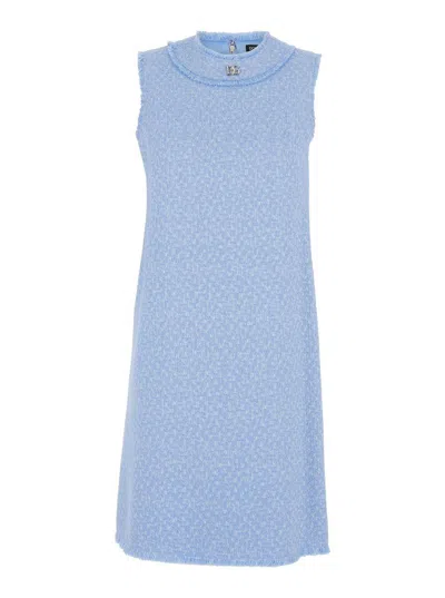 Dolce & Gabbana Light Blue Sleeveless Raschel Tweed Dress With Dg Logo