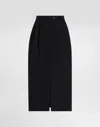 Dolce & Gabbana High-rise Double Wool Stretch Slit Midi Skirt In Black