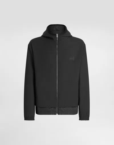 Dolce & Gabbana Wool Canvas Hooded Jacket In Black