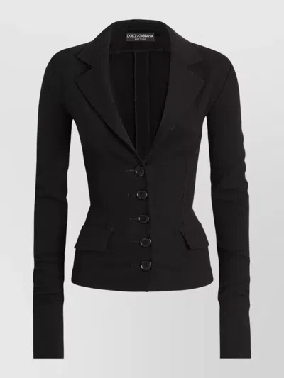 Dolce & Gabbana Wool Canvas Jacket Narrow Single Breasted In Black