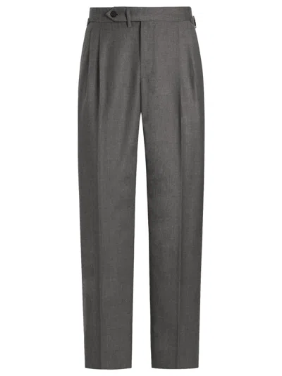 Dolce & Gabbana Wool Canvas Trousers Pleats Belt Loops In Brown