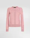 Dolce & Gabbana Wool Cardigan With Lace Inlay In Pink